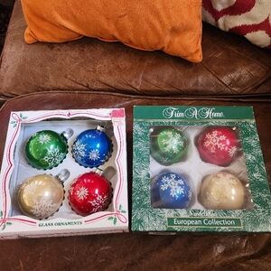 Beautiful mica vintage Glass Ornaments - Red, Green, Blue, Gold